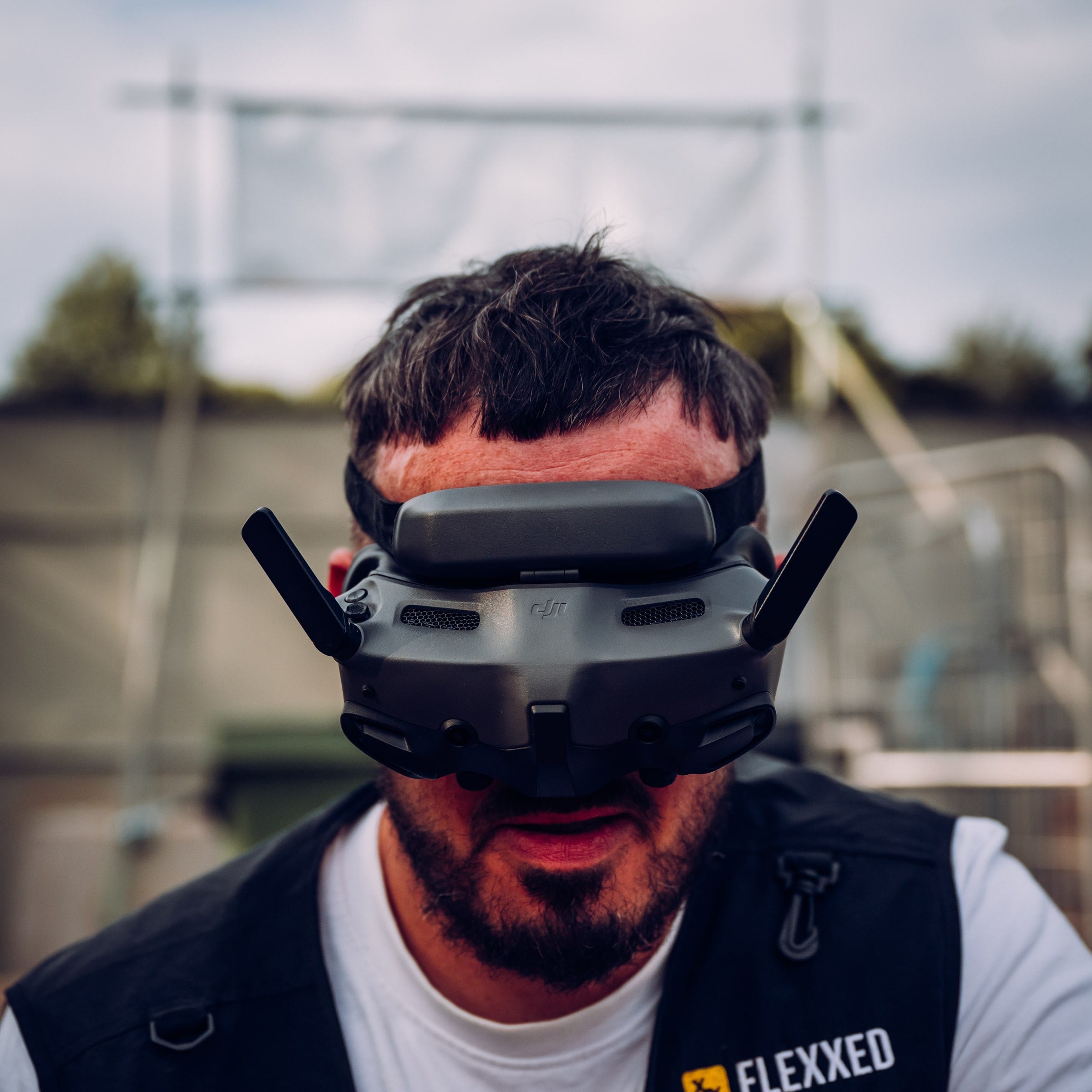 Mikey Davies flying a drone with DJI FPV goggles